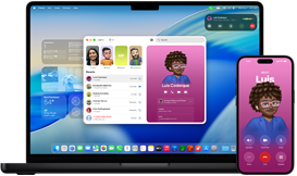 MacBook Pro и iPhone 16 Plus, приложението Телефон е отворено, един и същи контакт е показан и на двата екрана