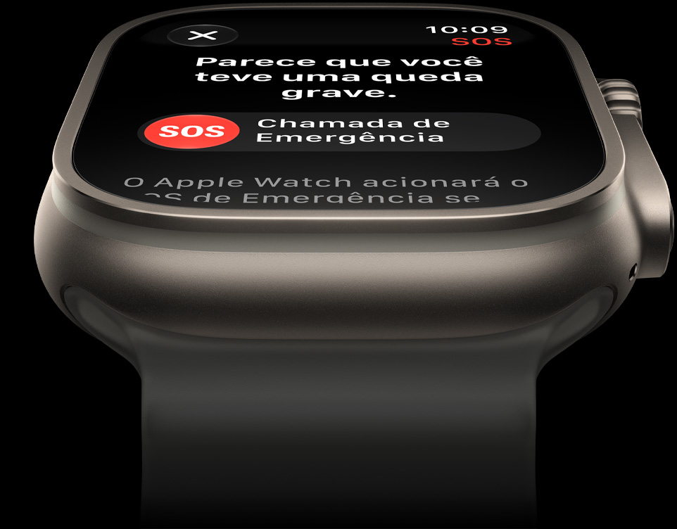 Apple Watch Ultra 4 com caixa natural de titânio, conexão por satélite e pulseira Oceano cinza-translúcida