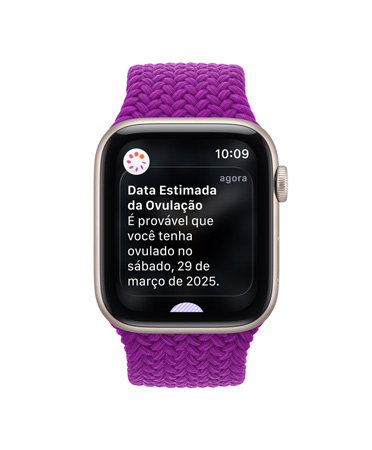 Apple Watch Series 12 com caixa cinza-espacial de alumínio, notificação de estimativa da data de ovulação, pulseira loop solo trançada magenta