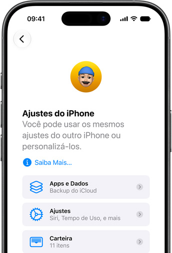 Imagem que mostra a configuração de um iPhone novo a partir de um Backup do iCloud