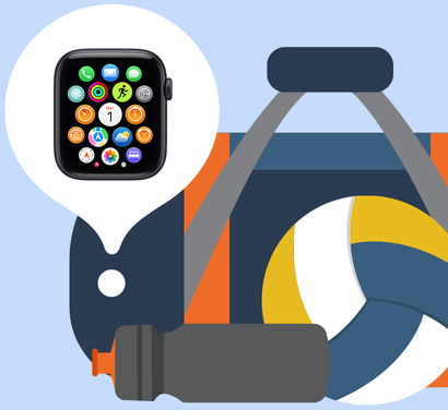 Illustration d’une Apple Watch trouvée dans un sac de gym grâce à l’app Localiser
