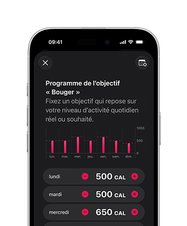 Horaire détaillé de l’objectif Bouger quotidien affiché sur un iPhone 18 Pro