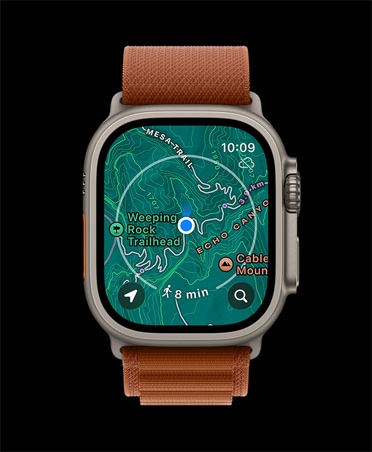 Apple Watch Ultra 3, naturaalne värv, titaanist korpus, võrguühenduseta kaart, eelseisvad juhised, rihm, terrakotavärvi Alpine Loop