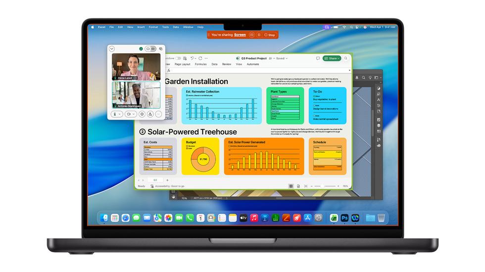 Schermata di un Mac con macOS Tahoe che mostra varie app aperte, tra cui Webex ed Excel.