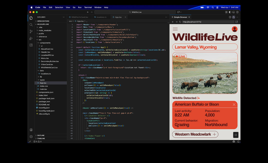 Ein MacBook Pro Display zeigt Programmcode für eine App in Visual Studio Code