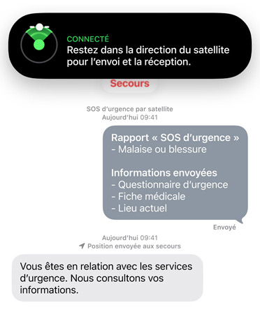La prestación Emergencia SOS vía satélite en uso para avisar a los servicios de emergencia de que una persona está enferma o herida