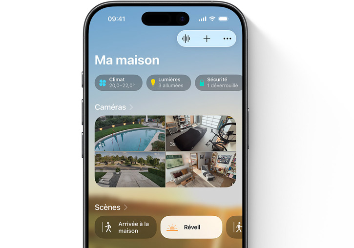 Un iPhone affichant l’interface Ma maison de l’app Maison