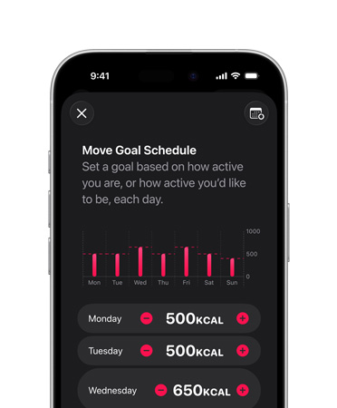 Detailed daily Move goal schedule displayed on an iPhone 18 Pro