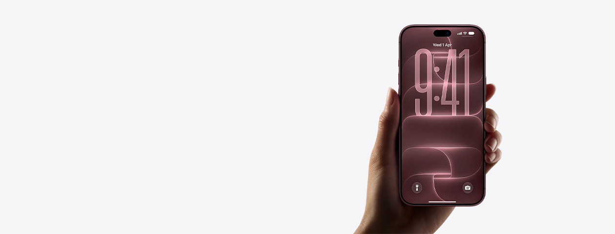 iPhone 18 Pro, held in hand, burgundy color (dark red), front exterior, default lock screen