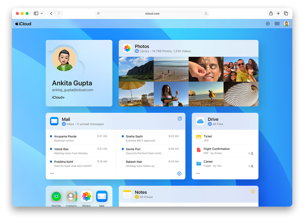 Screen of iCloud.com