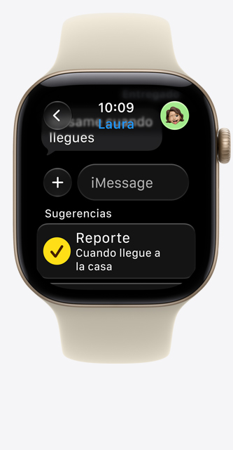 Apple Watch Series 12, caja de aluminio, color oro claro, sugerencia de Reporte en iMessage, correa deportiva, color arena (café claro)