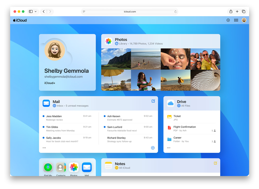 Screen of iCloud.com