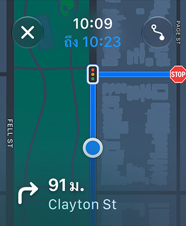 Maps app, navigation instructions appear at bottom of screen