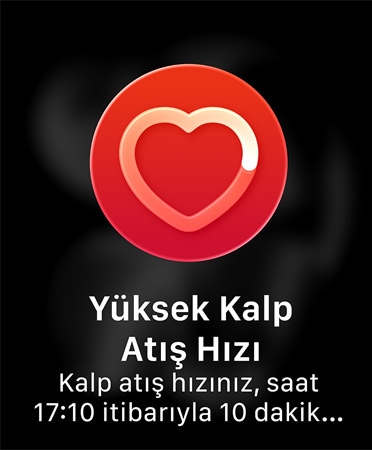 Kalp atış hızı bildirimi, ortasında kalp simgesi bulunan kırmızı daire