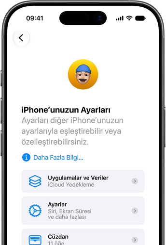 iCloud geri yüklemesi ile yeni bir iPhone kurulumunu gösteren ekran