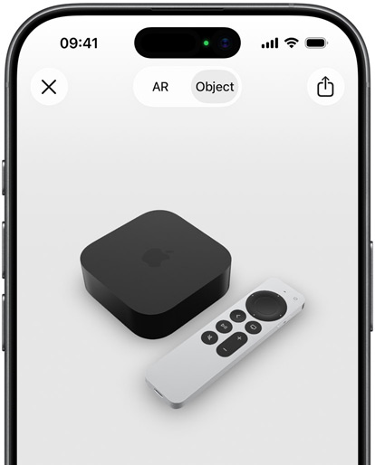 Image shows Apple TV 4k in Augmented Reality screen on iPhone.