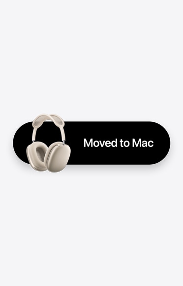 AirPods Max 2 tähevalges toonis ja sõnad „Moved to Mac“, mis tähistavad automaatse ümberlülitumise funktsiooni