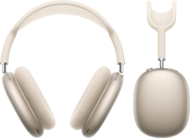 Slúchadlá AirPods Max 2, pohľad spredu a zboku, hviezdna biela farba
