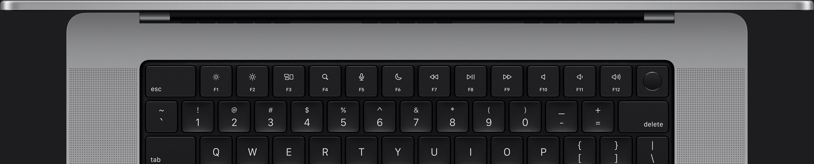 A top down view of a Mac keyboard.