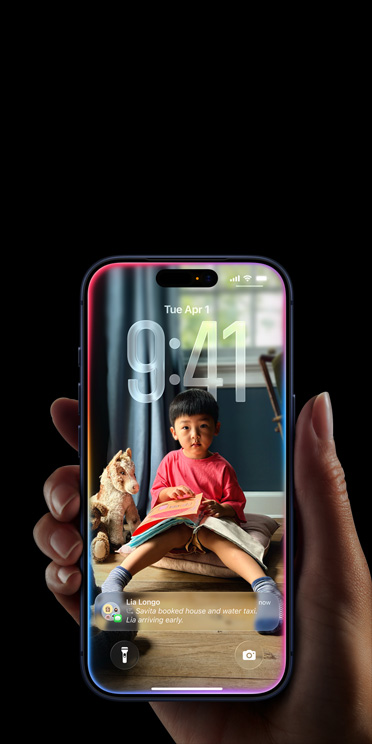 iPhone display, all screen design with iOS 26 Liquid Glass.