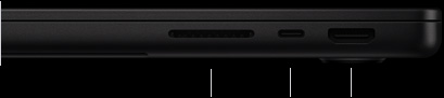 MacBook Pro 14 pouces avec puce M5 Pro ou M5 Max, fermé, côté droit montrant le lecteur de carte SDXC, un port Thunderbolt 5 et le port HDMI