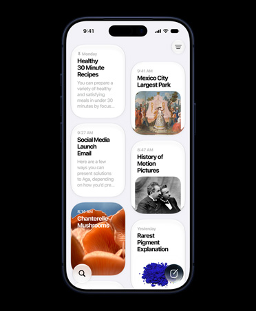 iPhone 17 Pro, Tiefblau, das Display zeigt die Siri App mit Siri AI Gesprächen über gesunde Rezepte in 30 Minuten, den grössten Park in Mexiko-Stadt, eine E‑Mail zum Start in sozialen Medien, die Geschichte des Films, Pfifferlinge und eine Erklärung zum seltensten Pigment