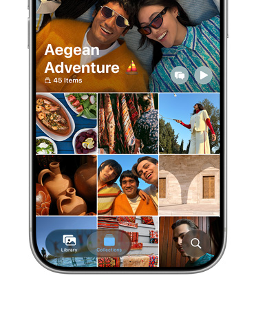 iPhone 17 Pro, Perak, layar depan, grid foto liburan
